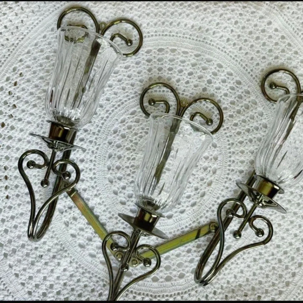 Vintage Victorian Brass Heart Crystal Wall Scones
